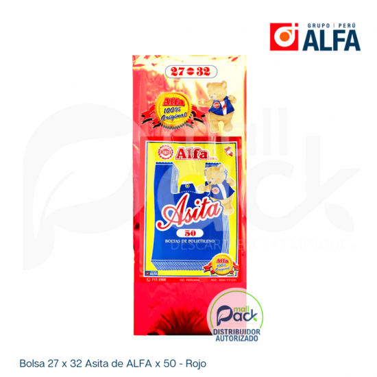 Bolsa 27 x 32 Asita de ALFA x 50 - Rojo Bolsa 27 x 32 Asita de ALFA x 50 - Rojo