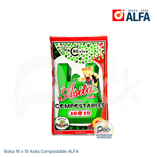 Bolsa 16 x 19 Asita Compostable ALFA Bolsa 16 x 19 Asita Compostable ALFA