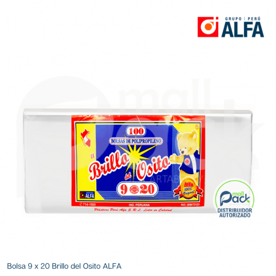 Bolsa 9 x 20 Brillo del Osito ALFA Bolsa 9 x 20 Brillo del Osito ALFA